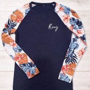 Roxy Navy Rash Guard with Coral & Sky Floral Sleeves